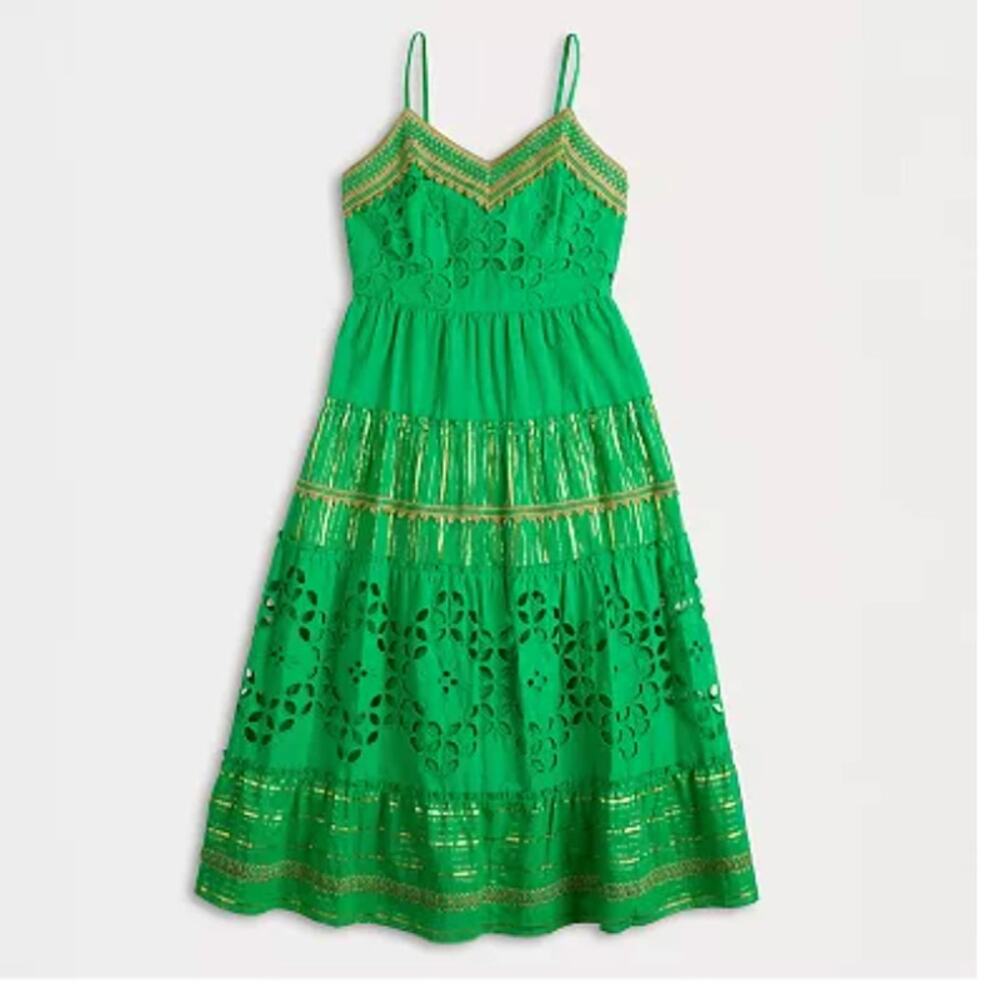 Farmers Market Green Cotton Eyelet Midi Dress Size L
